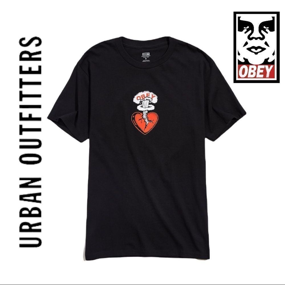 New OBEY Broken Heart Black Tee Shirt T-Shirt S XL
